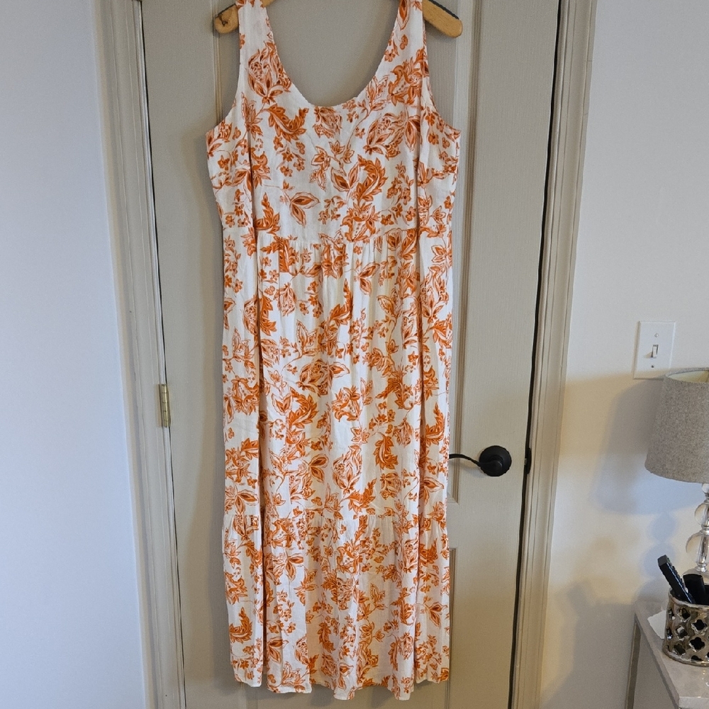 Sleeveless Orange Floral Midi Dress - Women's